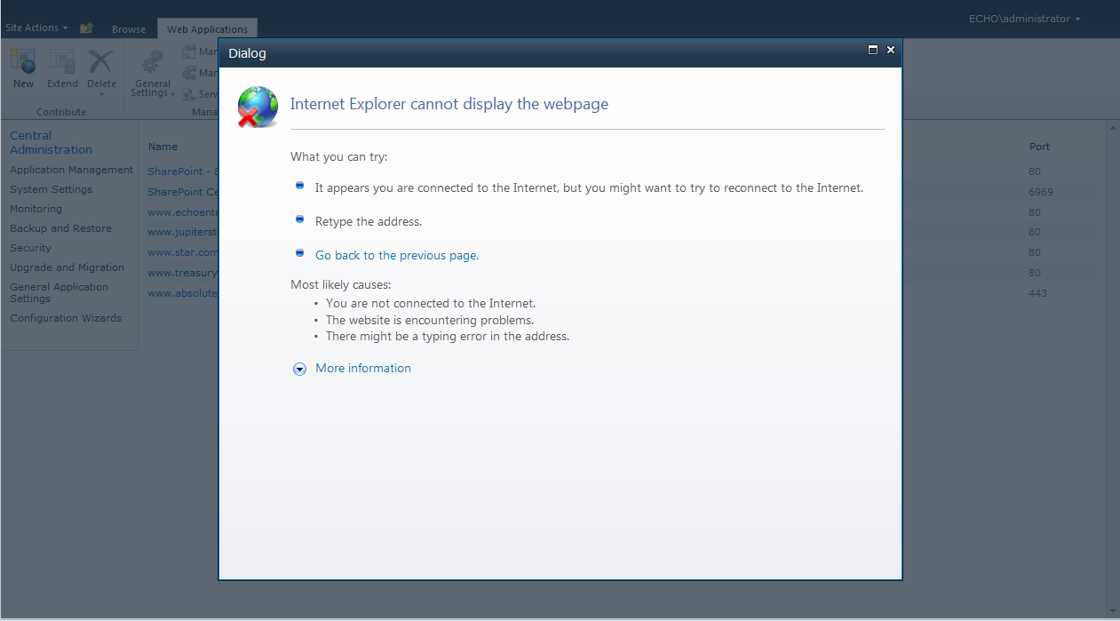 SharePoint 2010 Web UI Timeout Creating Web Application: Quick Fix