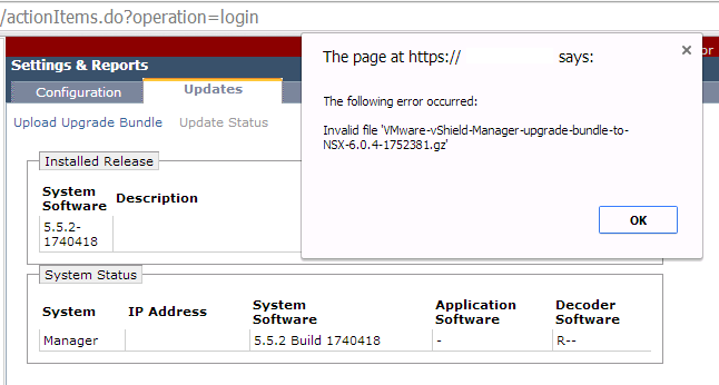 NSX Bytes: Upgrading vShield Manager with NSX Bundle Fails