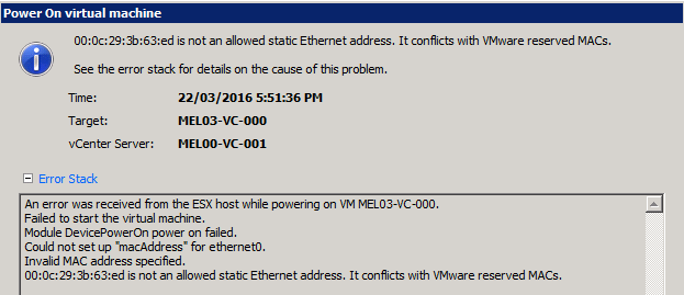 Quick Fix: VCSA MAC Address Conflict Migration Fail + Fix