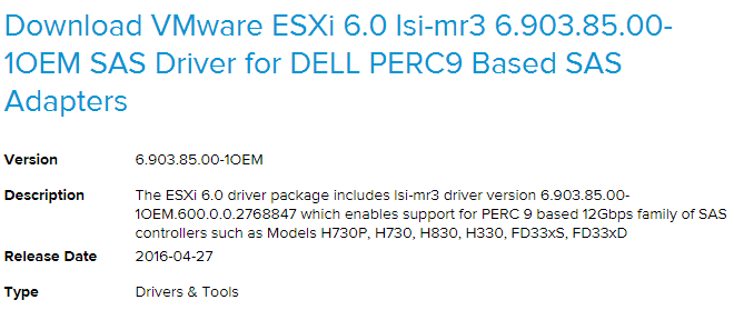 VSAN 6.2 + DELL PERC: Important Certified Driver Updates