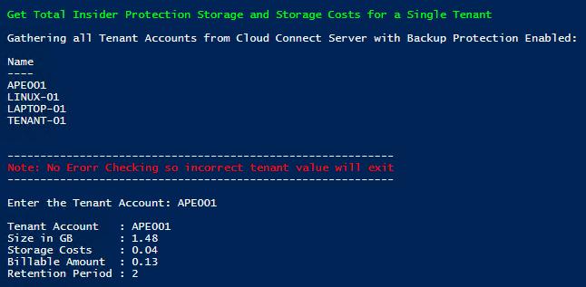 Insider Protection: Tenant Storage Usage and Cost Calculator