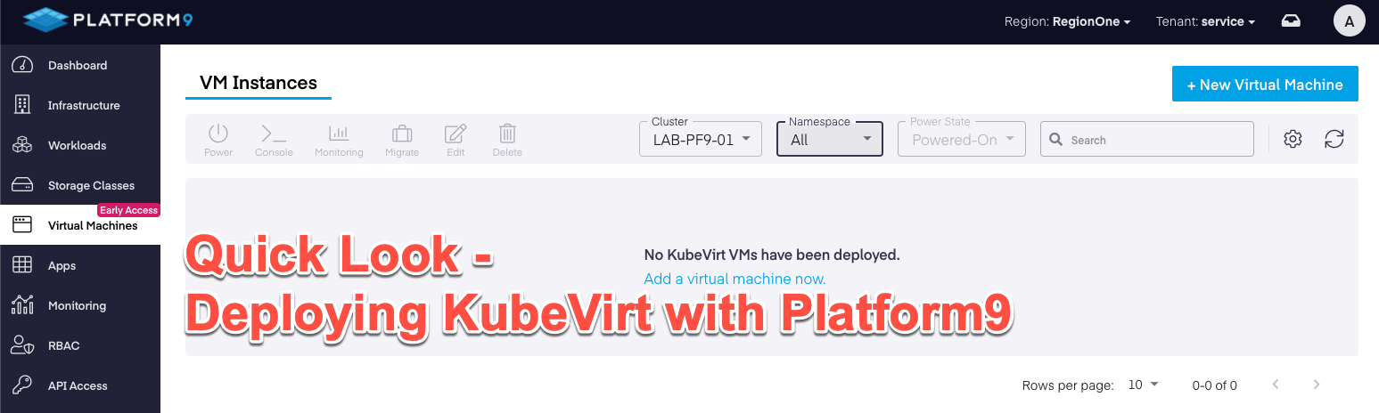 First Look - Deploying KubeVirt with Platform9